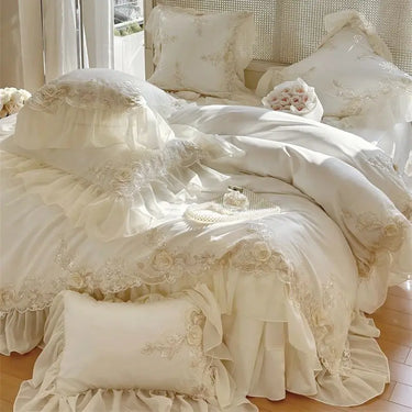 Romantic French Pink White Egyptian Cotton 1000TC Embroidery Wedding Bedding Set